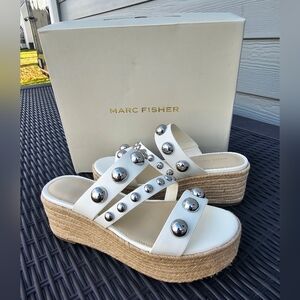 Marc Fisher Jalyn Women Studded Platform Espadrille Sandals, White, 7.5